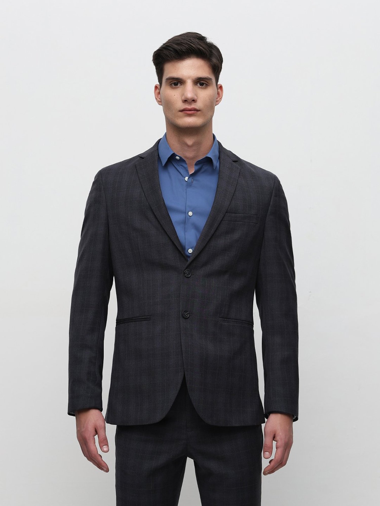SELECTED HOMME Grey Slim Fit Check Blazer