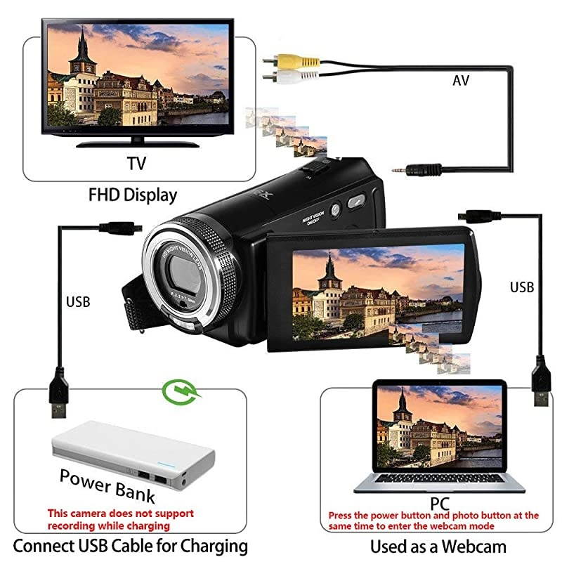 Camcorders  HDV-V12 HD 1080P Video Camera Recorder Infrared Night Vision Camera Camcorders with 16G SD Card and 2 Batteries