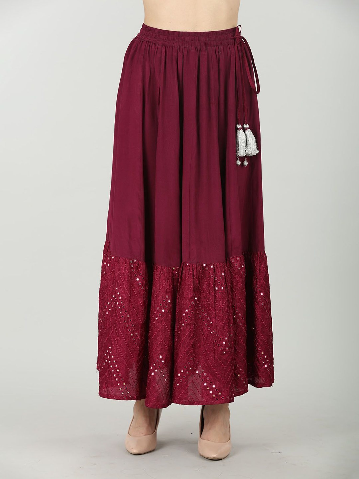 Mustard Wine Embellished Skirt