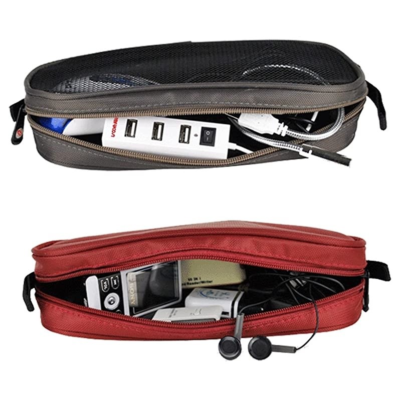 Chargers Case,Zipper Mesh Adapter Case,Universal Electronics Accessories Travel Organizer/Carry Case/Bag/Pouch/Sleeve for Notebook Tablet Power/Mouse/Cord/USB Accessories,Red