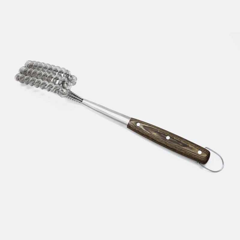 Stainless Steel Grill Brush with Pakkawood Handle Silver - 3 Embers