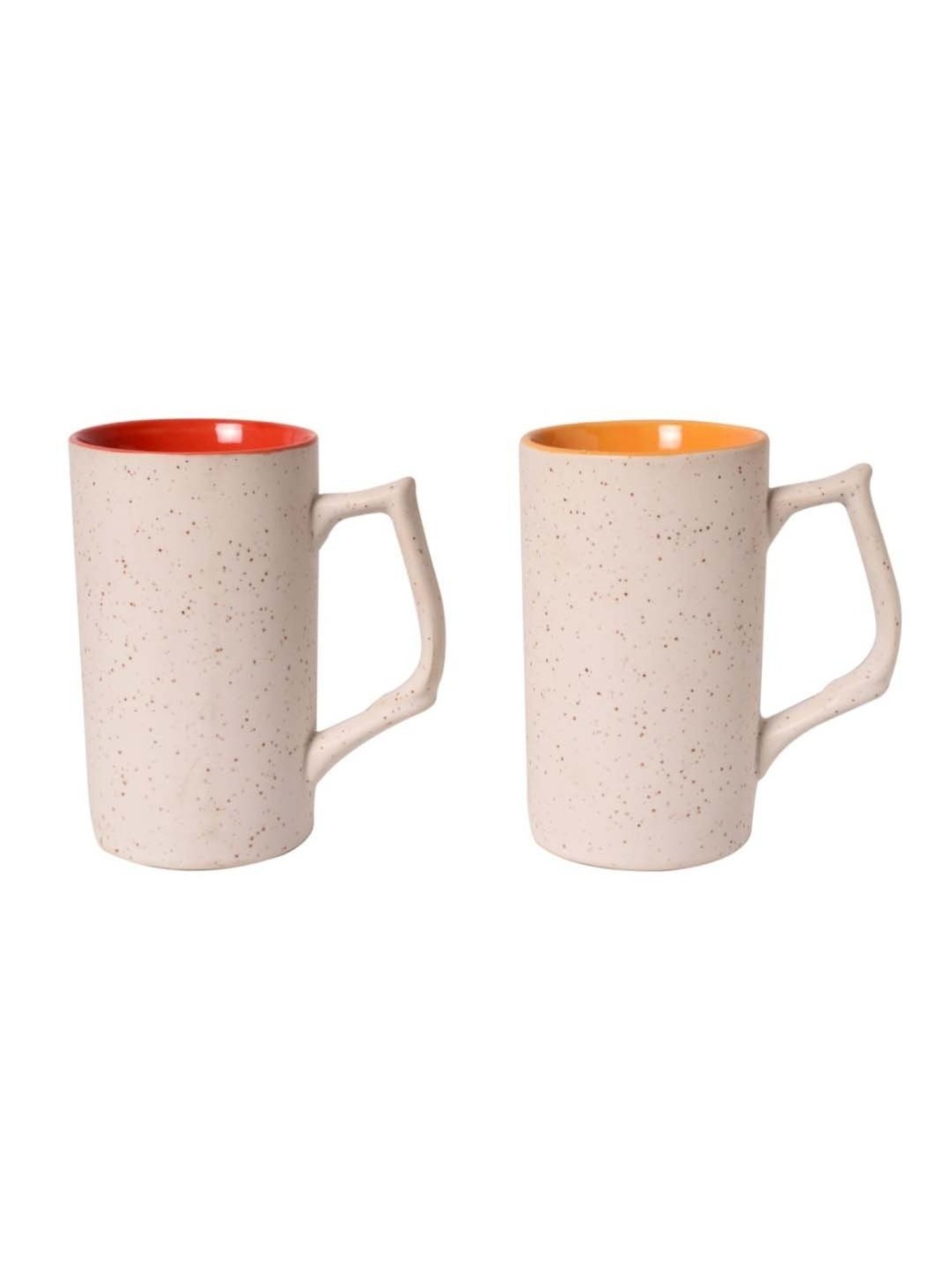 Unravel India White & Red Ceramic Beer Mug - Set of 2