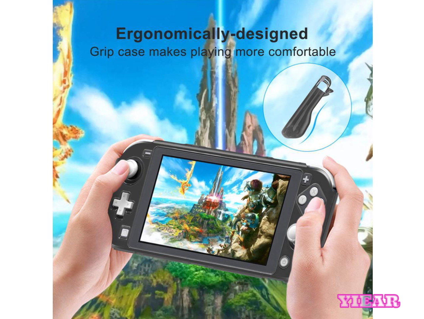 Crystal Clear Cover Case for Switch Lite, Ultra Slim Clear Hard PC Protective Case for Nintendo Switch Lite with a Glass Screen Protector and 8 Thumb Grips Caps(Grey)