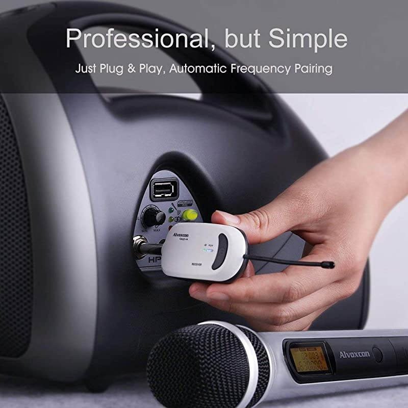 Wireless Microphone System,  DUAL UHF Dynamic Handheld mic for iPhone, Computer, Karaoke, Conference, DJ, Vocal Recording, Singing, Church, On Stage Performance, Party Events (1/4 inch plug)