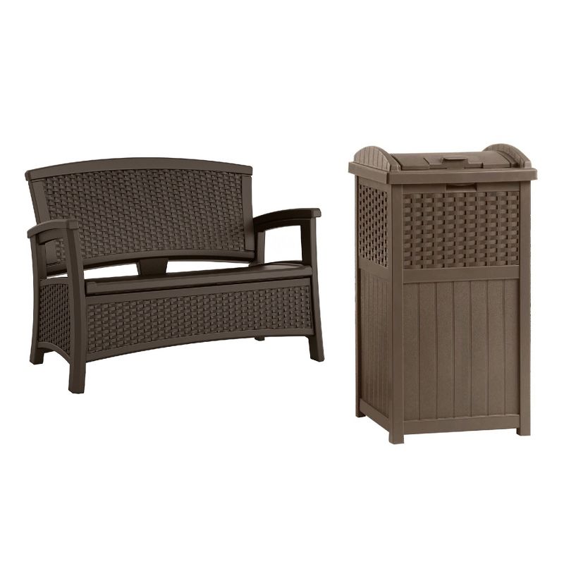 Suncast Loveseat with Storage Area & Trash Hideaway 33 Gallon Capacity Container