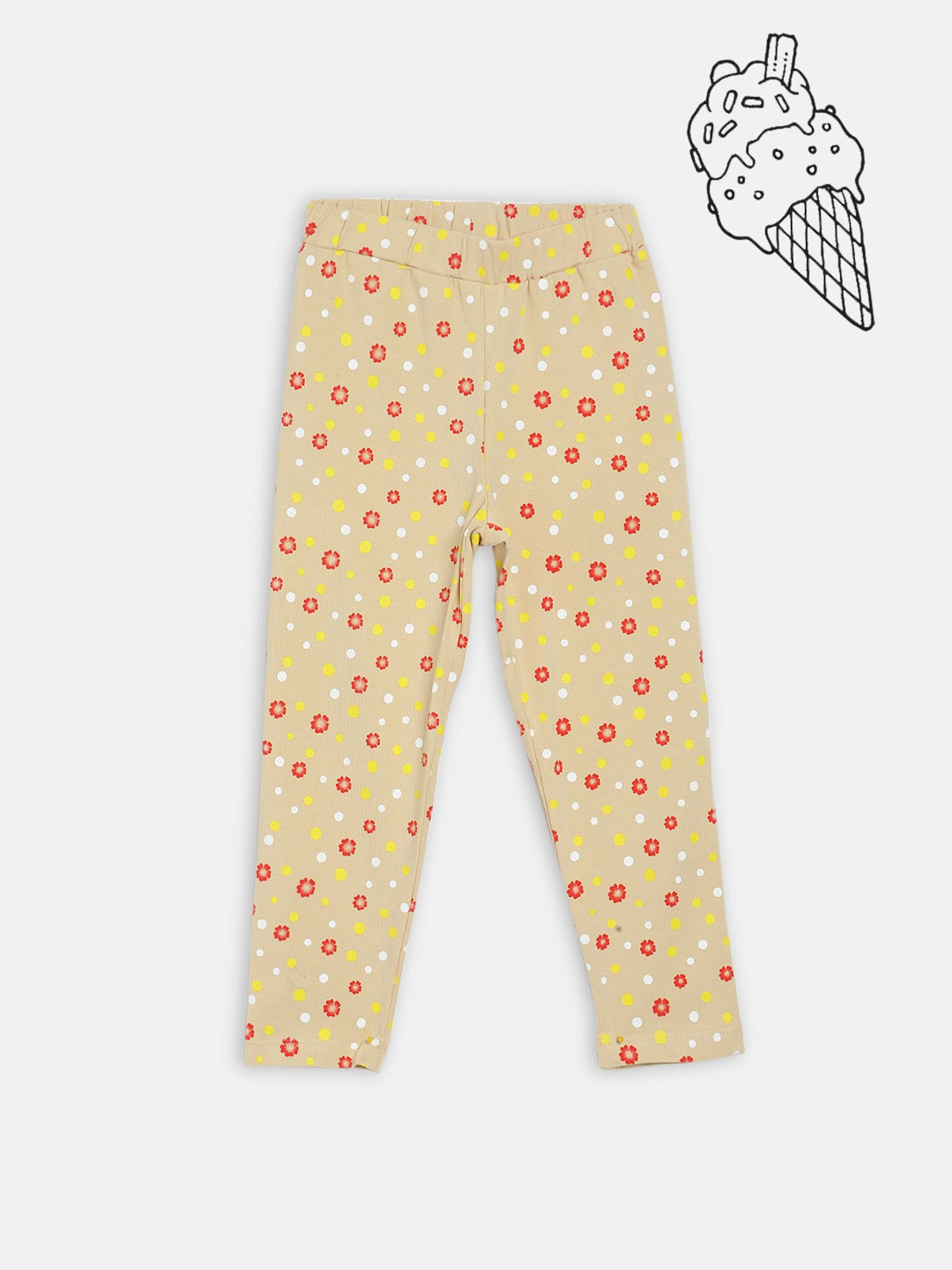 Blue Giraffe Girls Beige Cotton Printed Leggings