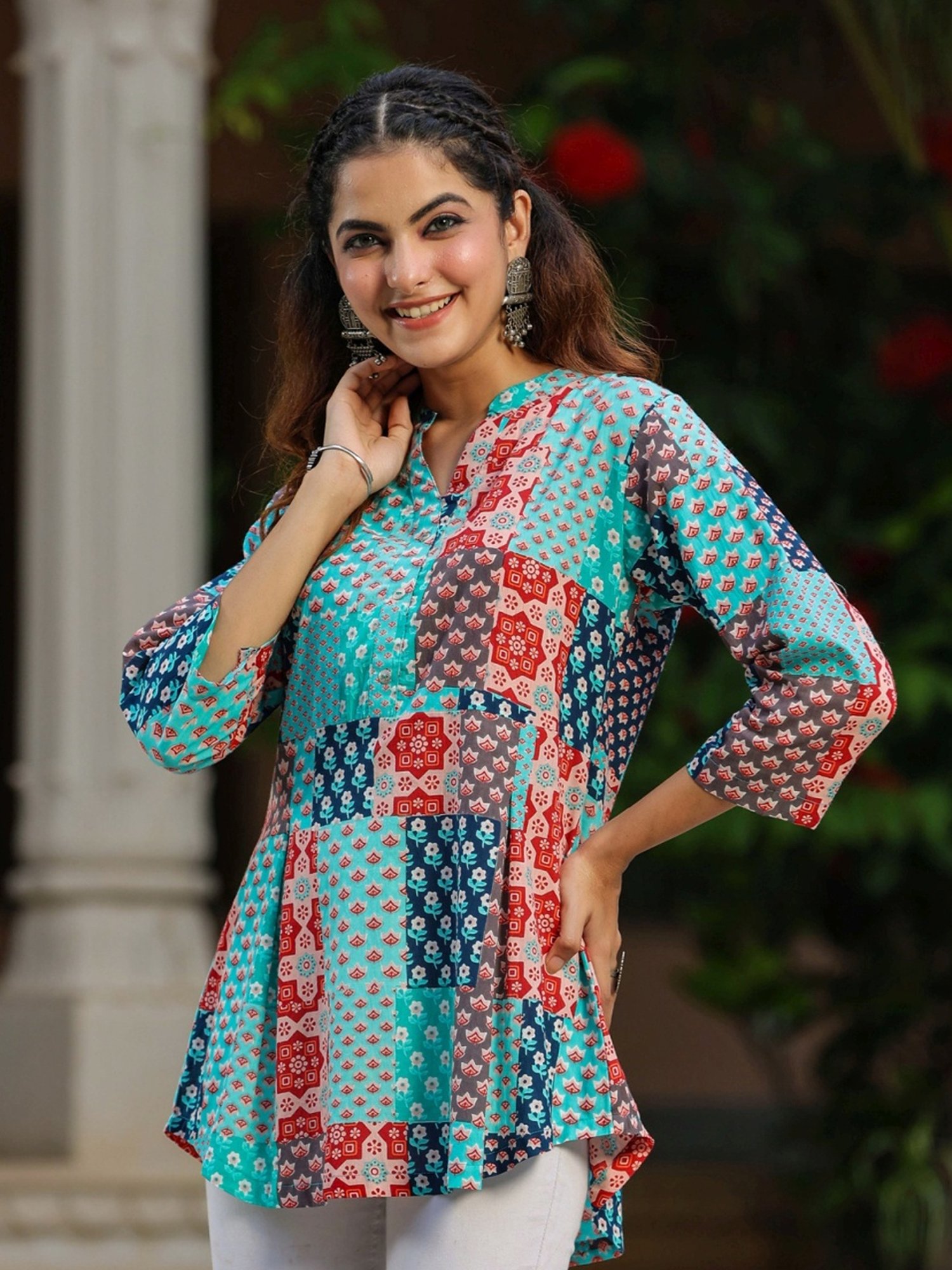 Rain and Rainbow Blue Cotton Printed Top