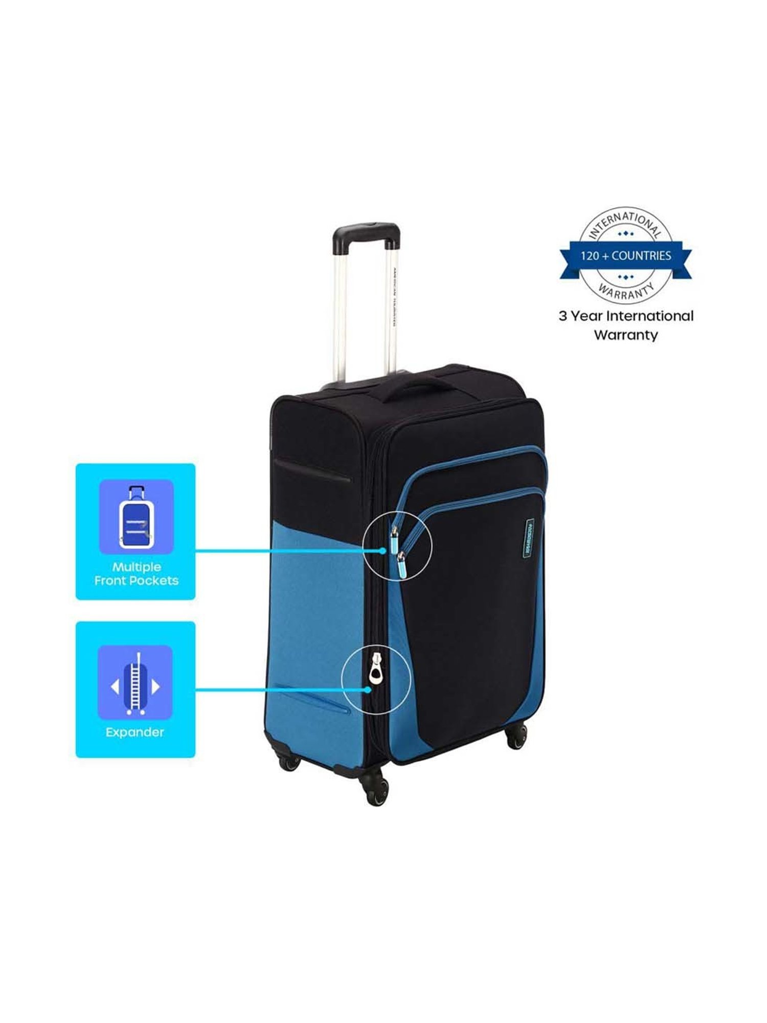 American Tourister Kansas Black Color Block Soft Large Trolley Bag - 51 cm