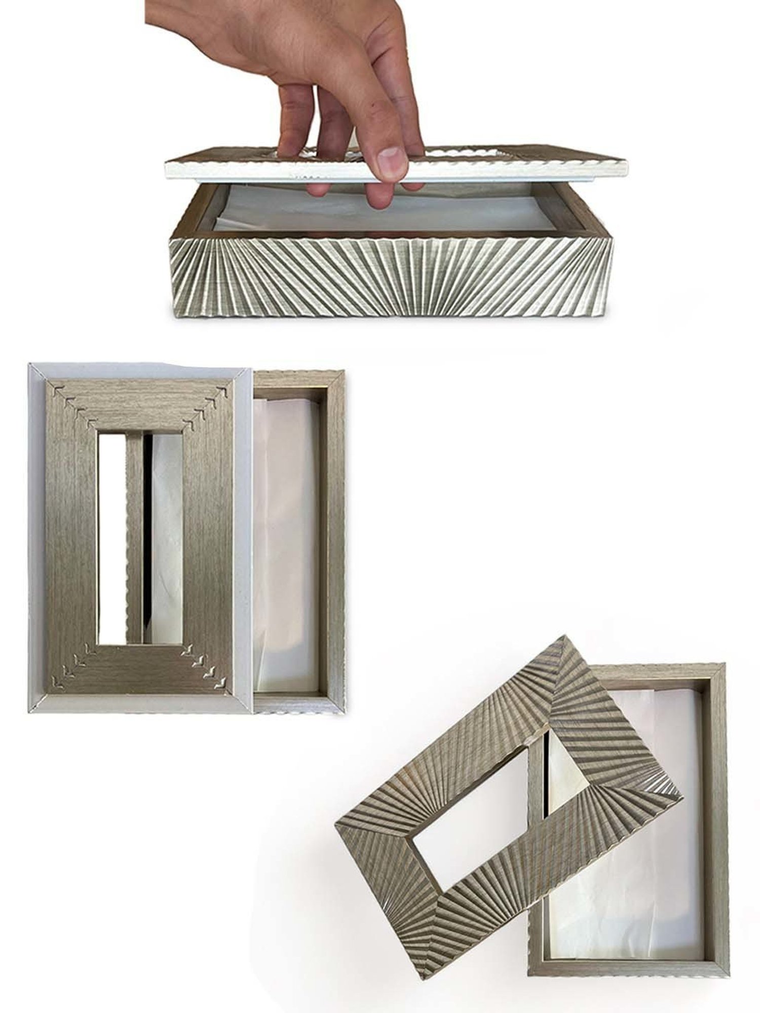 Art Street Silver Engineered Wood Rectangle Tissue Paper Napkin Box