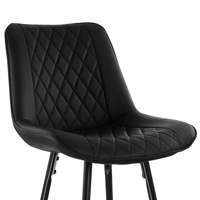 Elama 2 Piece Diamond Stitched Faux Leather Bar Chair in Black with Metal Legs