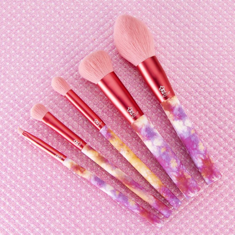 MODA Brush 5pc Calming Coral Tie Dye Makeup Brush Set, Includes - Blush, Domed Shadow, Crease, and Angle Eyeliner Brushes