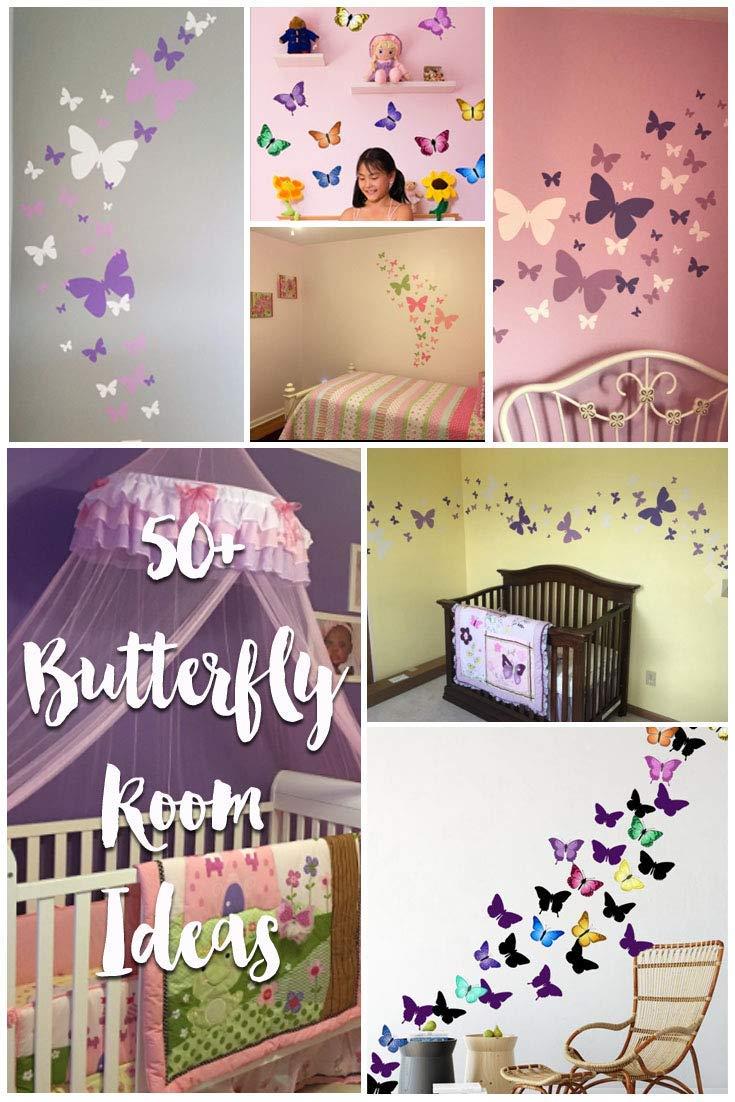 Create-A-Mural Butterfly Wall Decals- Girls Wall Stickers ~ Decorative Peel & Stick Wall Art Sticker Decals (Pink,Hot Pink,Black)