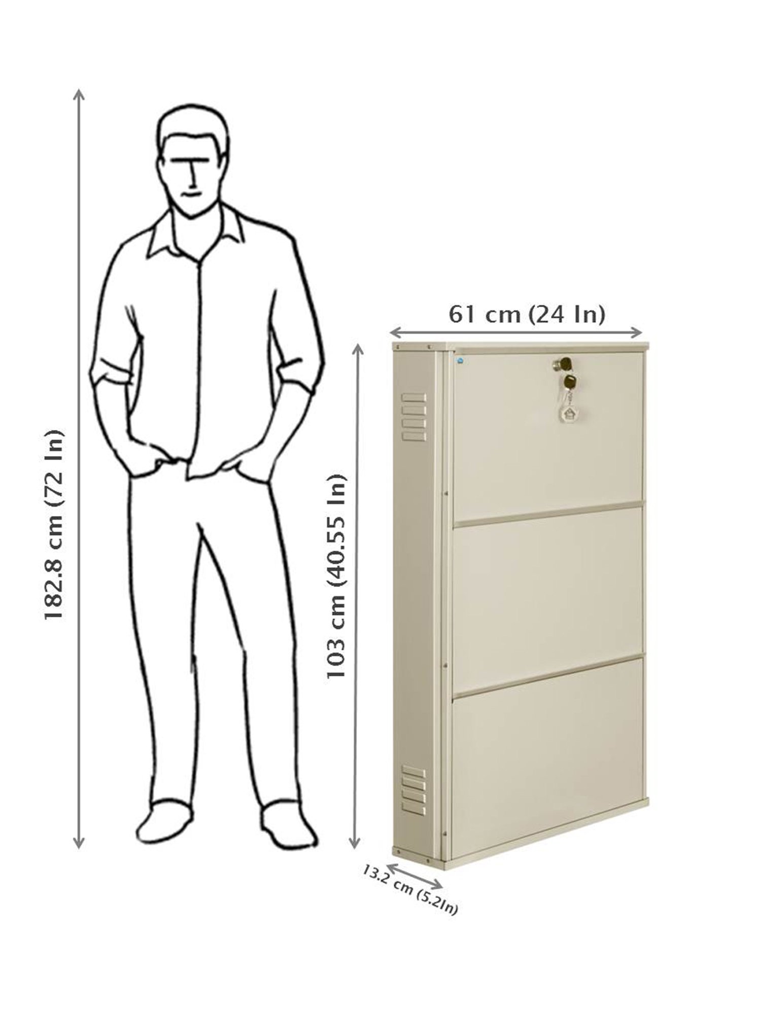 Delite Kom Metal Shoe Rack - 24" 3 Shelf, Ivory, PowderCoat, Wall Mount, DIY