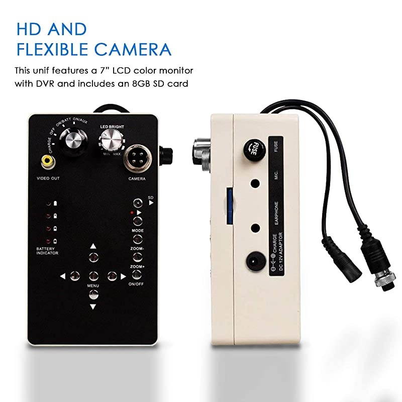 Pipe Inspection Camera, Pipeline Drain Industrial Endoscope,30M/100ft IP68 Waterproof Snake Video System with 7 Inch LCD Monitor 1000TVL Sony CCD DVR Recorder Sewer Camera(8GB SD Card Included)