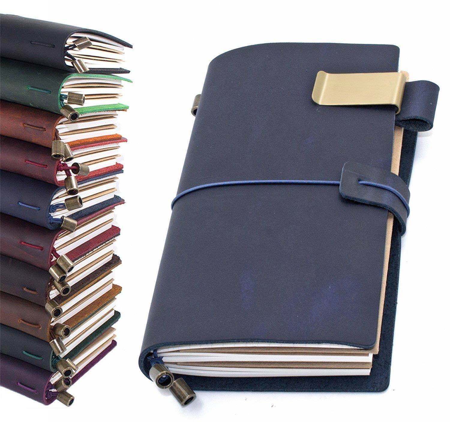 Leather Journal, Handmade Vintage Refillable Travel Diary Writing Notebook Gift for Men & Women 7"x4" Blue