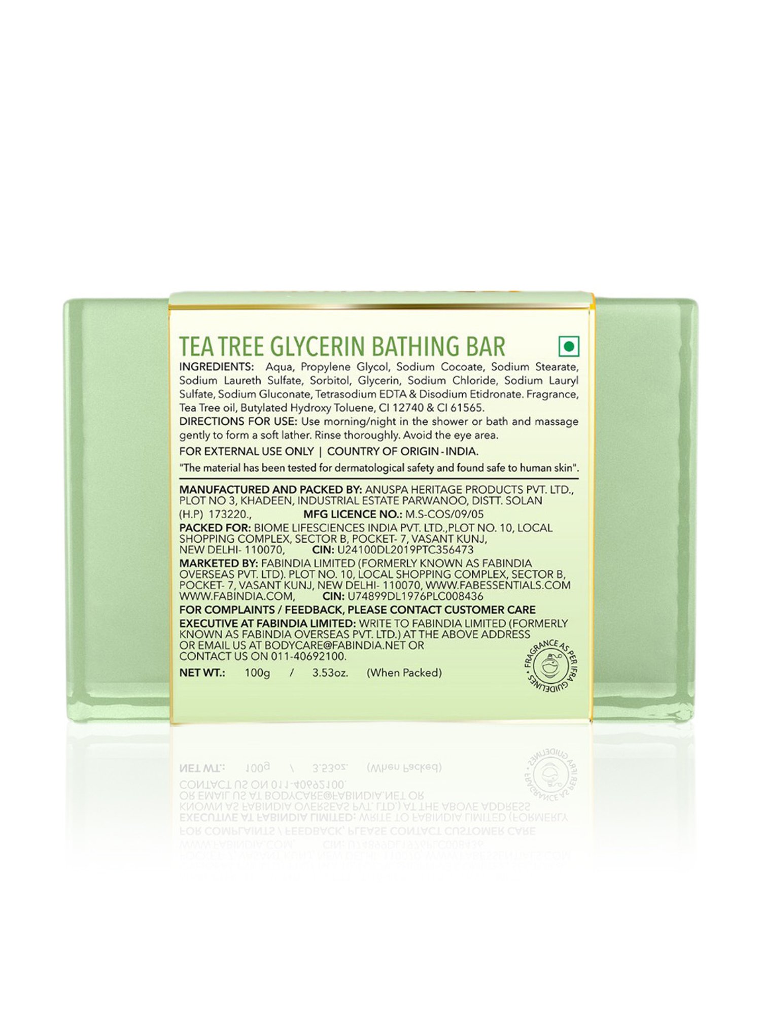 Fabessentials Tea Tree Glycerin Bathing Bar - 100 gm