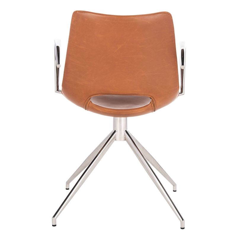 Dawn Mid-Century Swivel Office Armchair Cognac/Stainless Steel - Safavieh