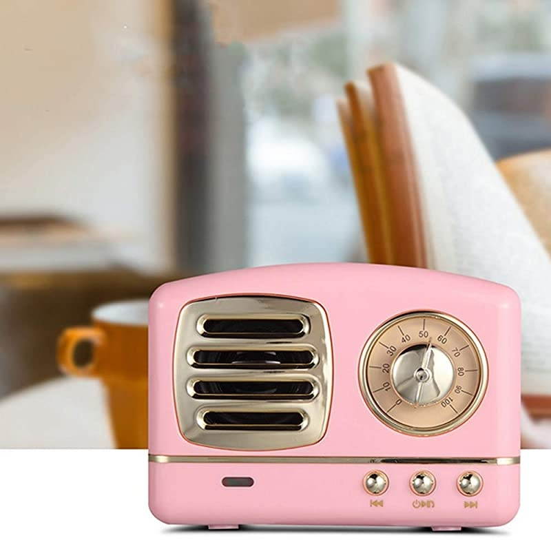 Bluetooth Retro Speaker, Wireless Mini Vintage Speaker with Rich Bass, Stereo, Built-in Mic for Travel, Home,Outdoors (Pink)