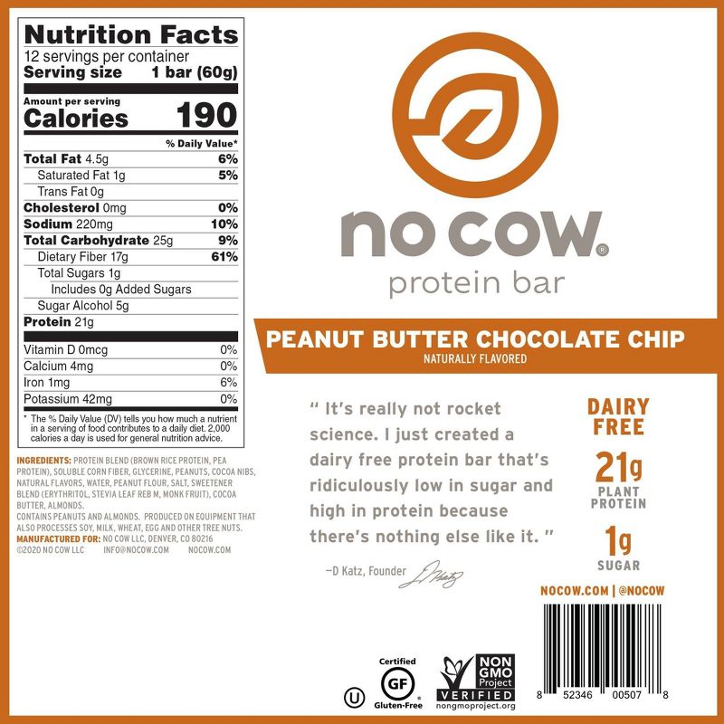 No Cow Protein Bars - Peanut Butter Chocolate Chip - 4pk