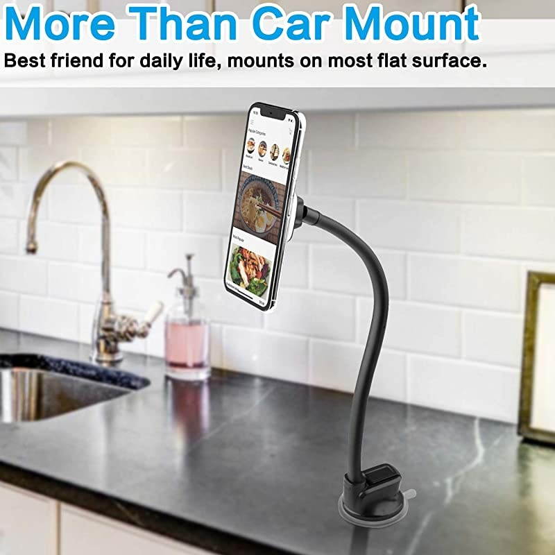 Magnetic Car Truck Phone Mount with 13-Inch Gooseneck Extension Arm, Universal Windshield Dashboard Industrial-Strength Suction Cup Mobile Vehicle Holder for All Cell Phones iPhone by