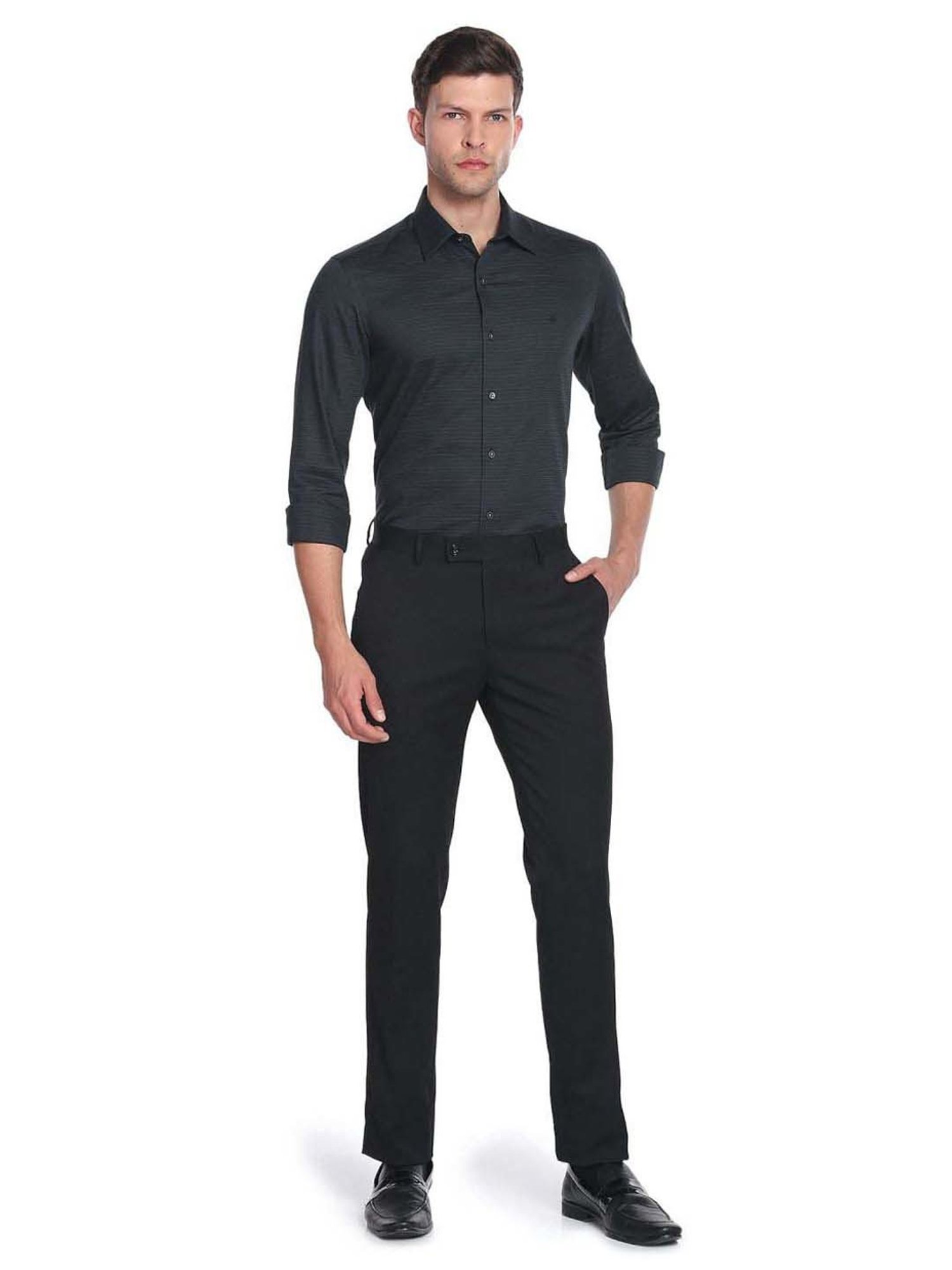 Arrow New York Black Cotton Slim Fit Self Pattern Shirt