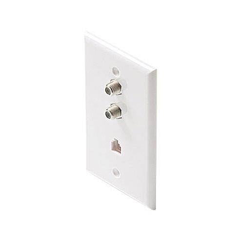Eagle White Phone Wall Plate with Dual F-81 Connector Jack RJ11 TV Telephone