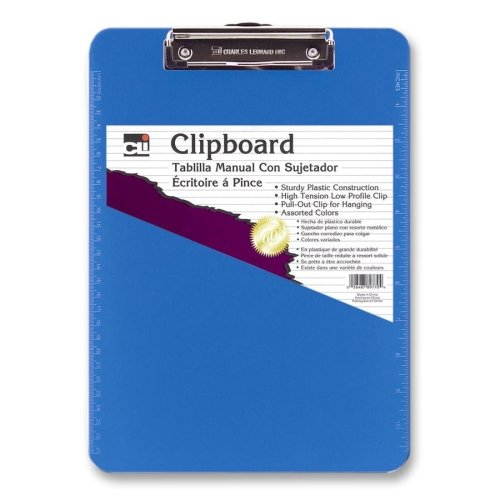 Charles Leonard Plastic Clipboard Rubber Grip 9"x1/2"x12-3/4" Neon Blue 89715