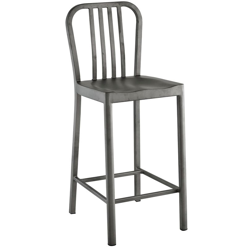 Wooden Barstool with Padded Seat and Open Backrest Blue/Brown - Benzara