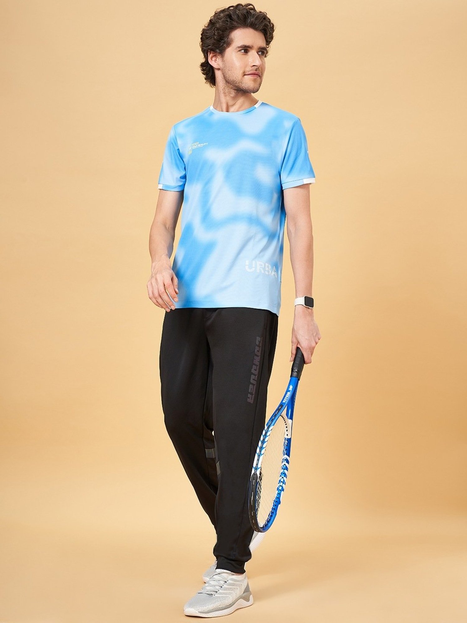 Ajile by Pantaloons Light Blue Boxy Fit Printed Sports T-Shirt