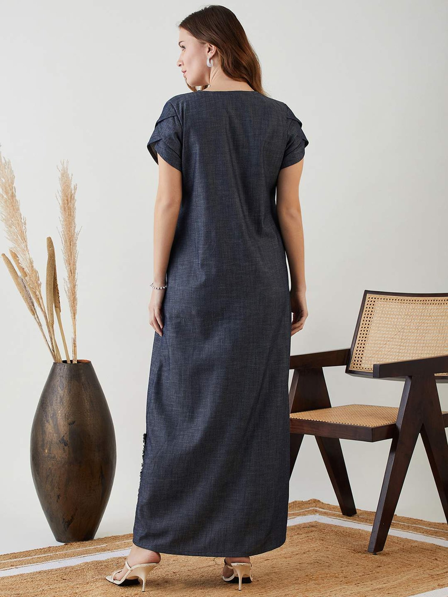 The Kaftan Company Navy Cotton Maxi Dress