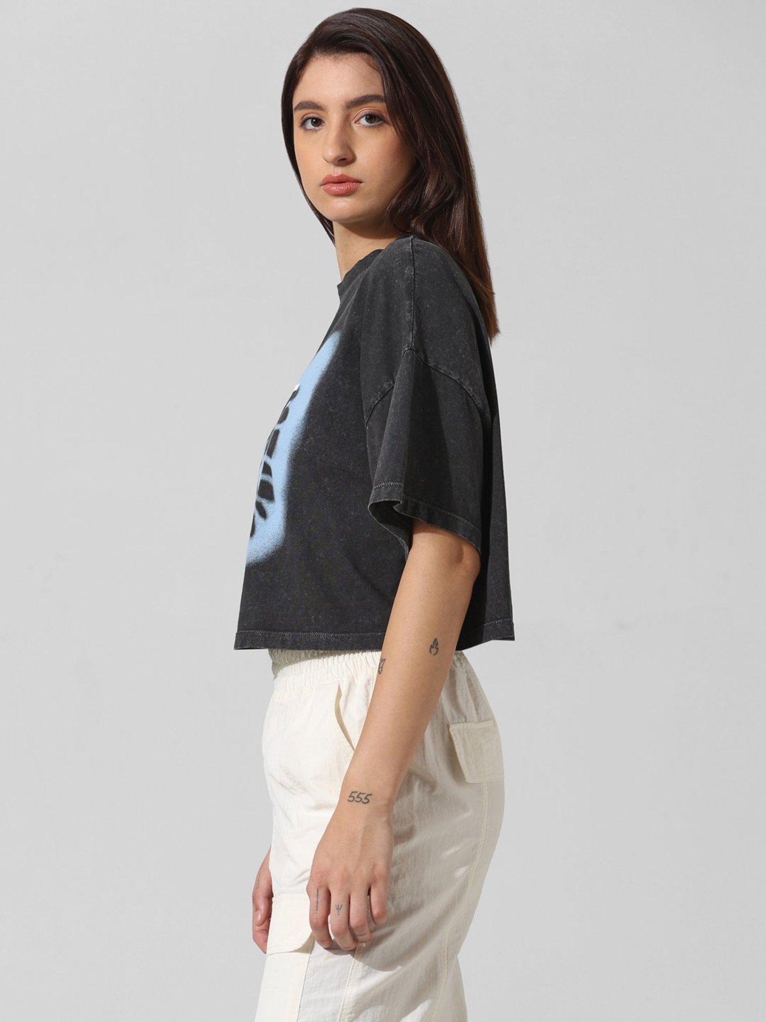 Only Black Cotton Graphic Print Oversized T-Shirt