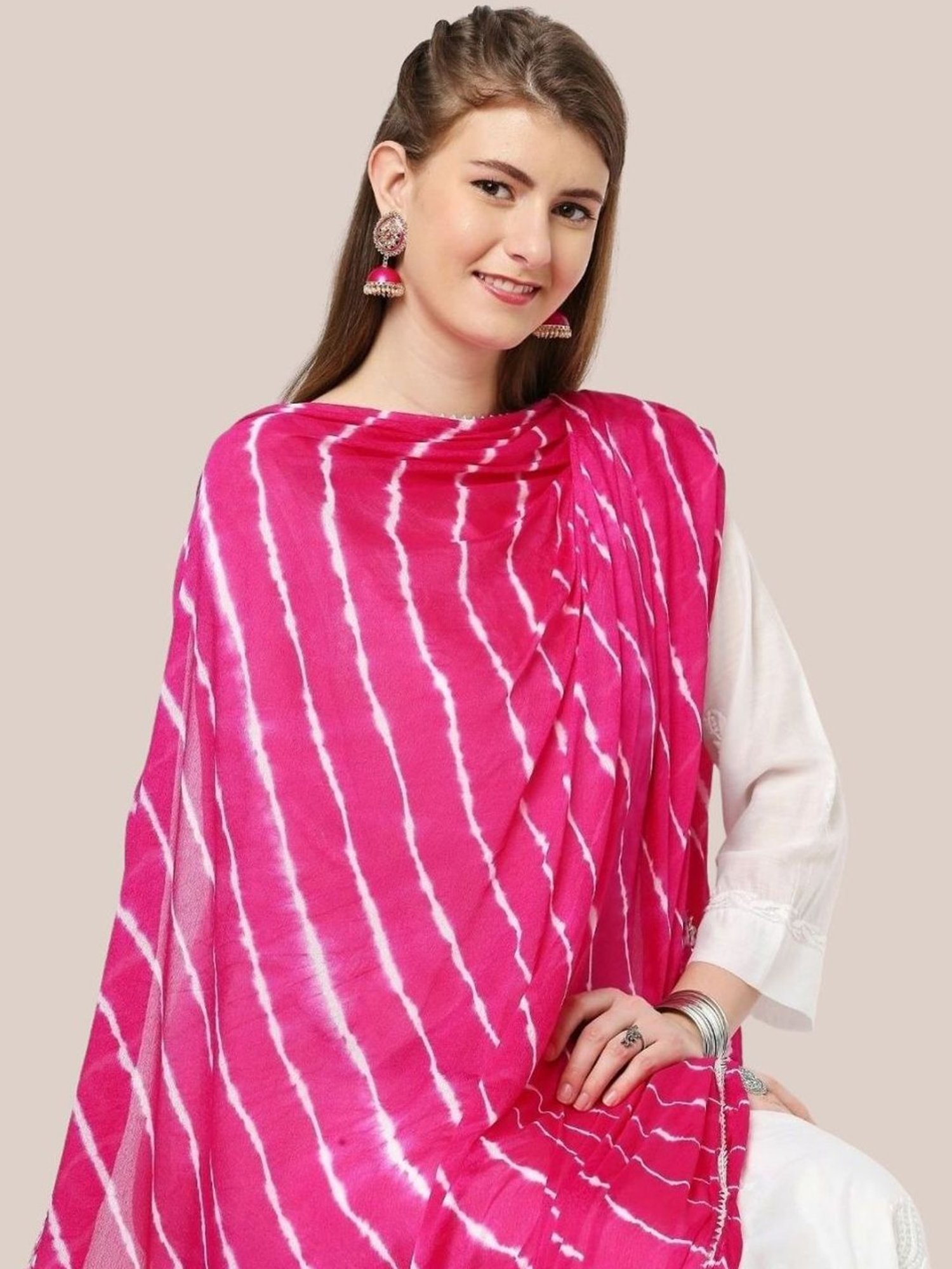 Dupatta Bazaar Leharia Rani Pink Striped Dupatta