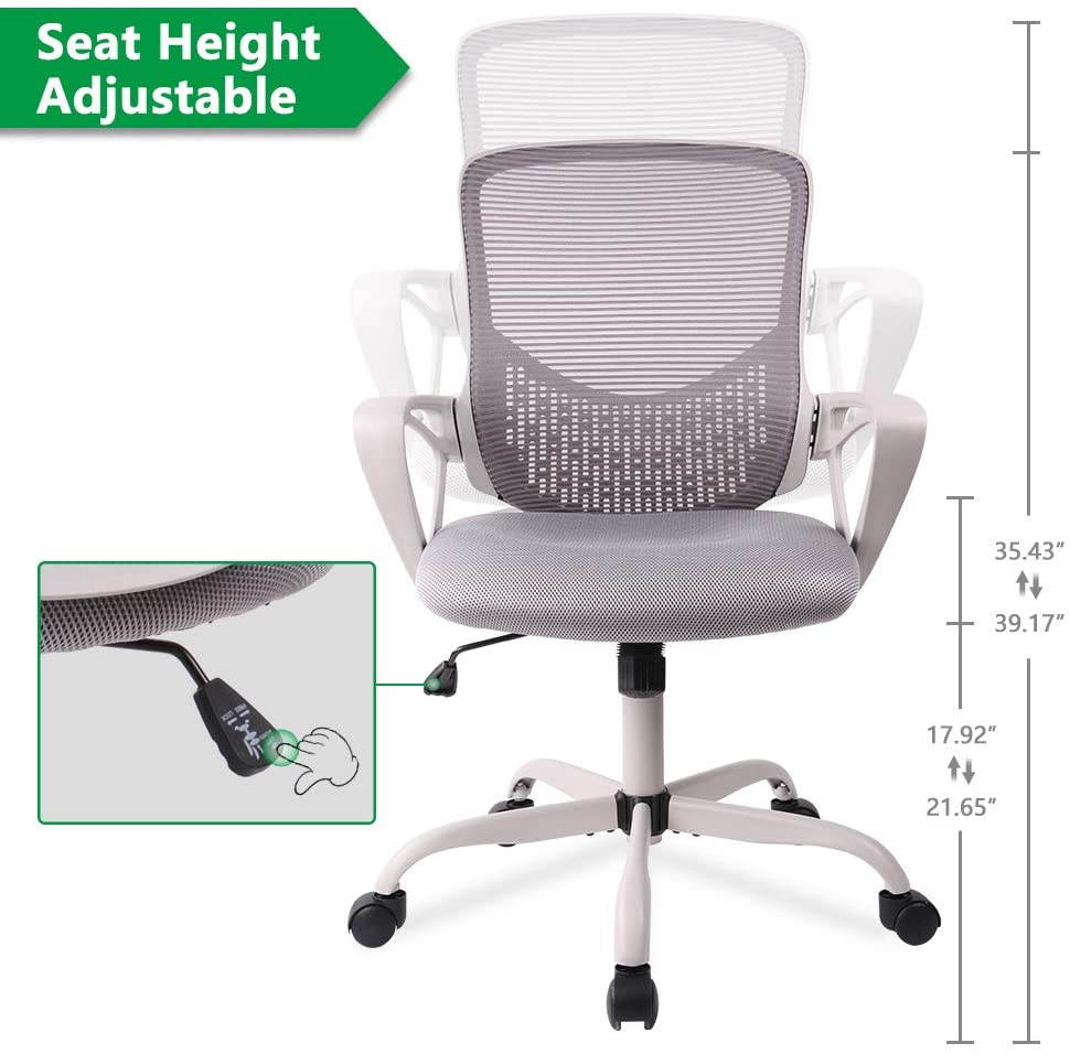 Ergonomic Office Chair with Lumbar Support, Height-adjustable Mesh Chair, Swivel Desk Chair with Armrests for Home Office, Grey