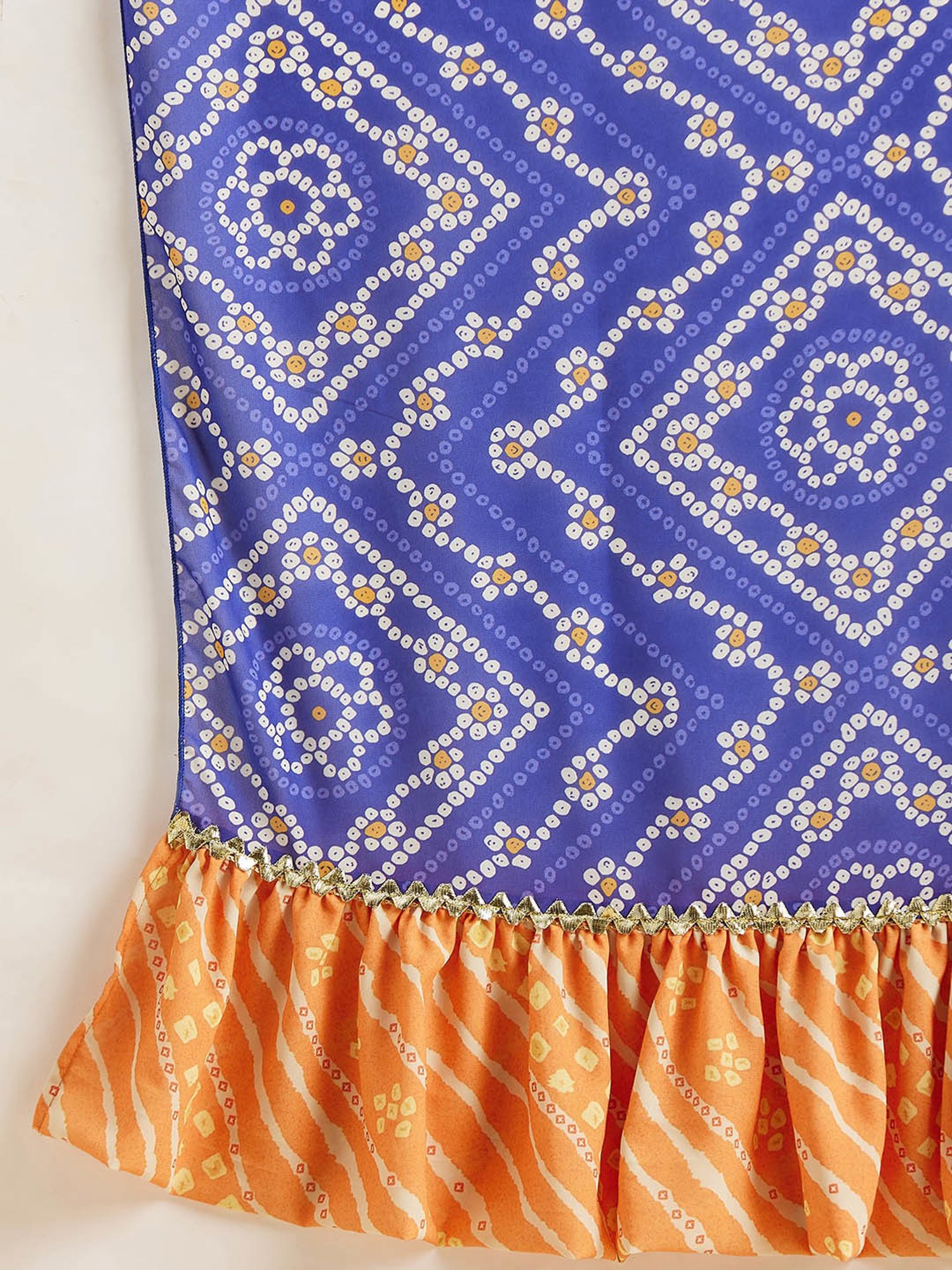 PANIT Orange & Blue Printed Ethnic Dress With Dupatta