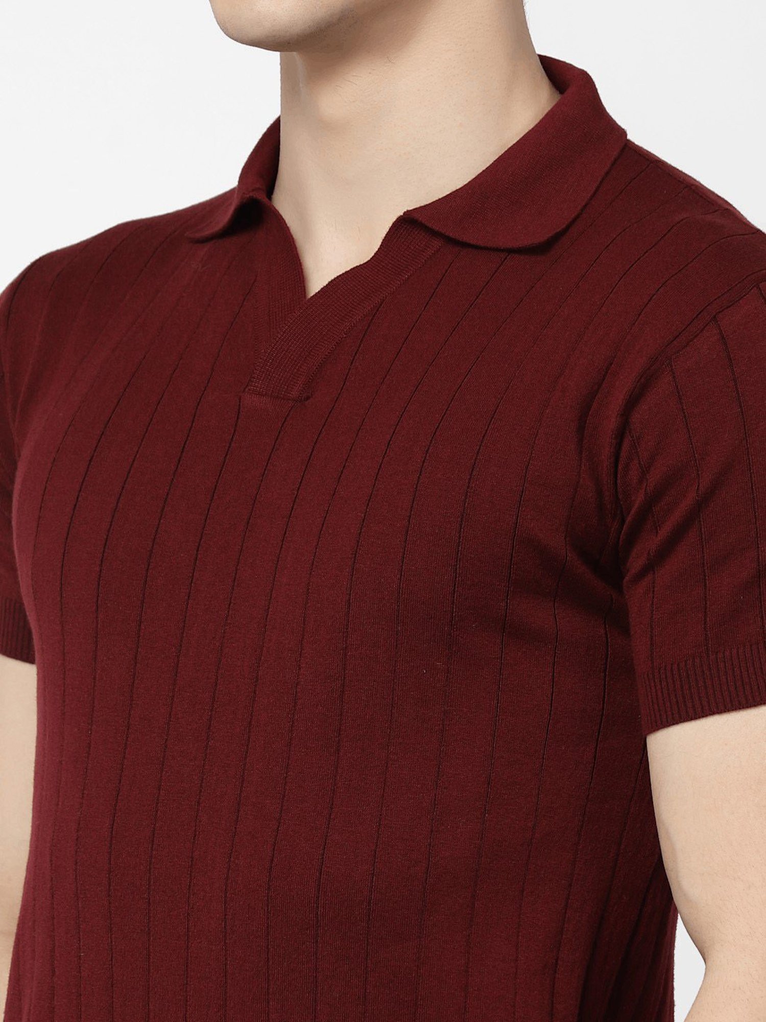 Kalt Maroon Regular Fit Striped Polo T-Shirt