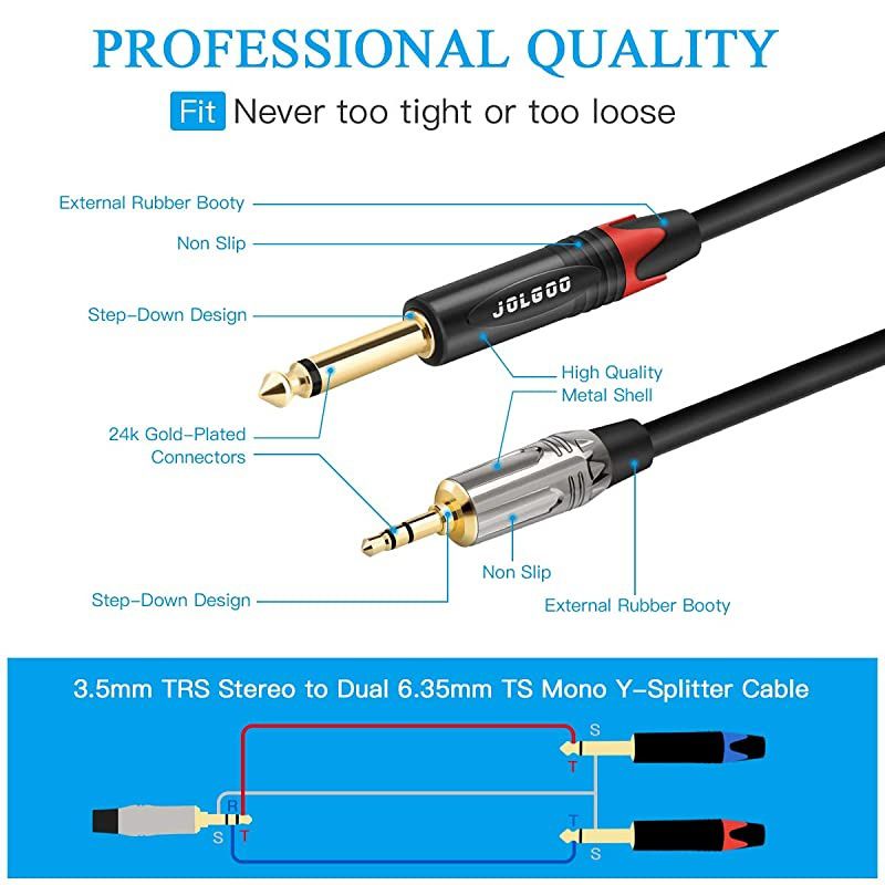 35 mm TRS to Dual 14quot TS Stereo Breakout Cable 18quot TRS Stereo to Dual 635mm TS Mono Plug Y Splitter Patch Microphone Cable 33 Feet