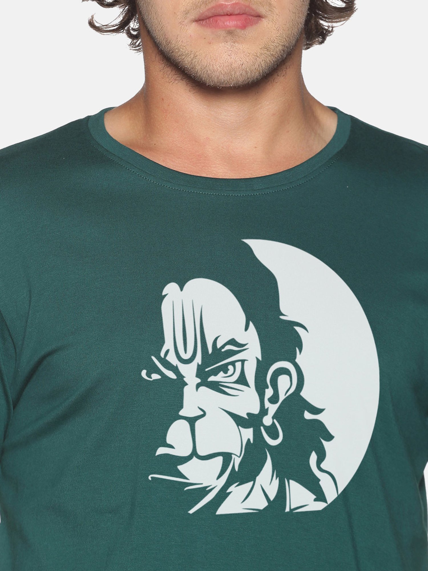 BLACK RADIO Green Slim Fit Printed Cotton Crew T-Shirt