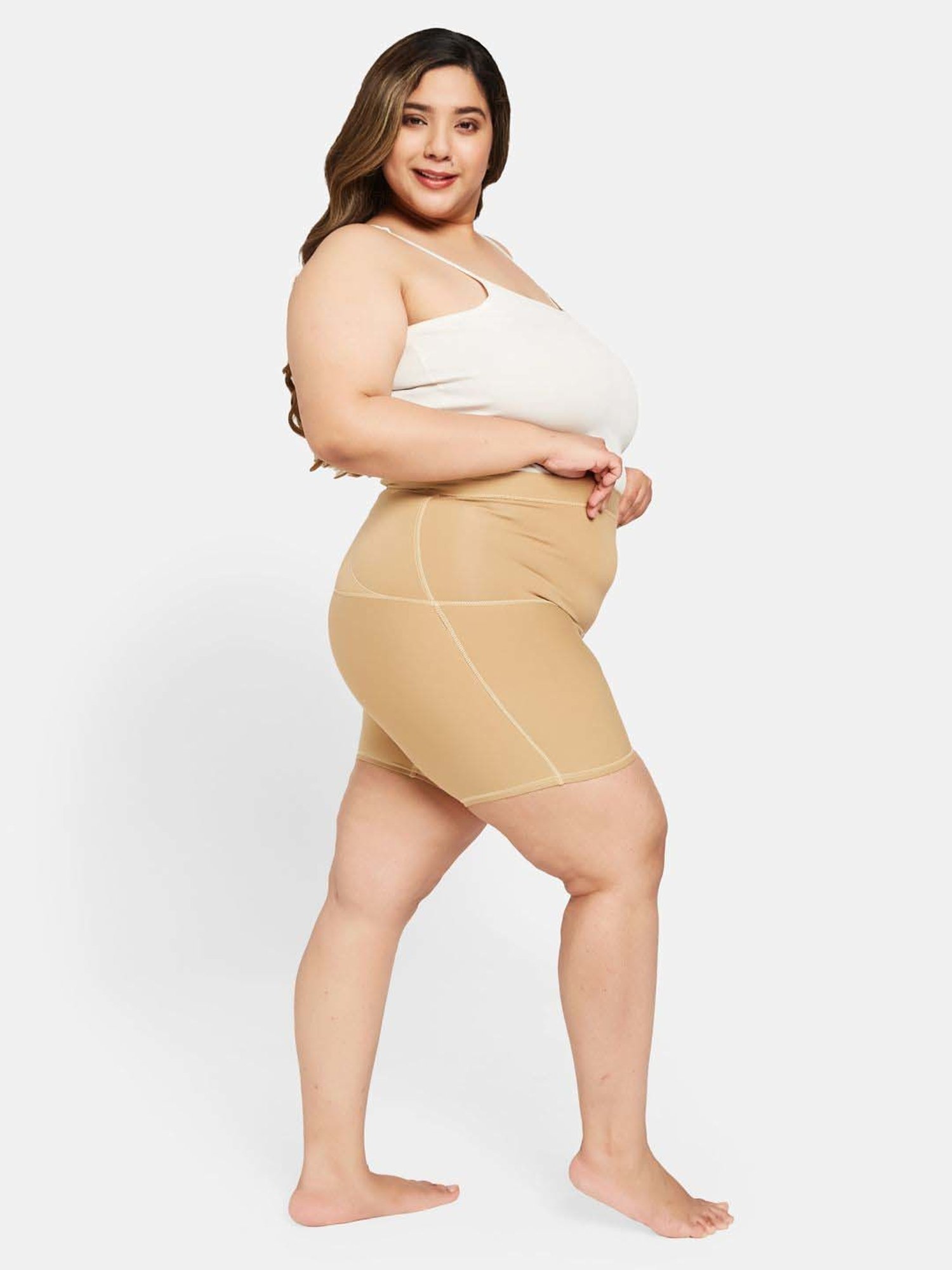 Secrets By ZeroKaata Beige Cotton Plain Tummy & Thigh Shaper