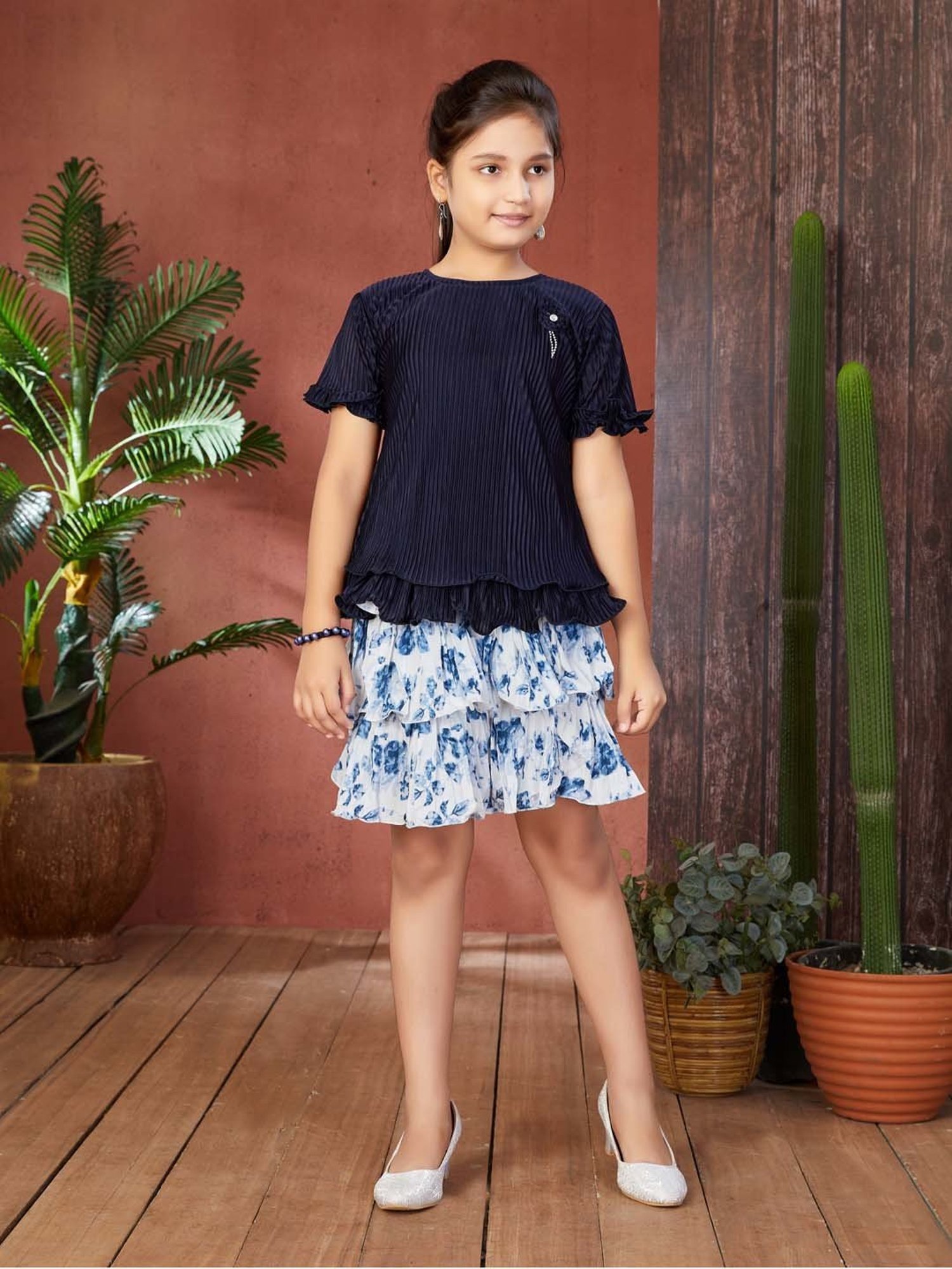 Peppermint Kids Peach Printed Top, Inner with Pants