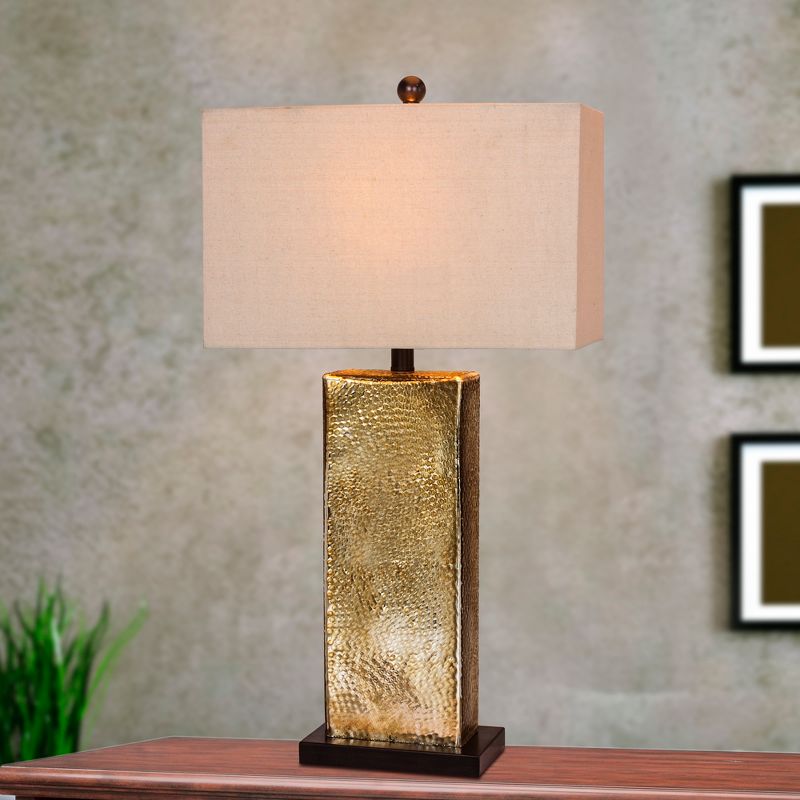 2pk Hammertone Mercury Glass & Antique Brass Metal Pillar Table Lamps Brown  - Fangio Lighting