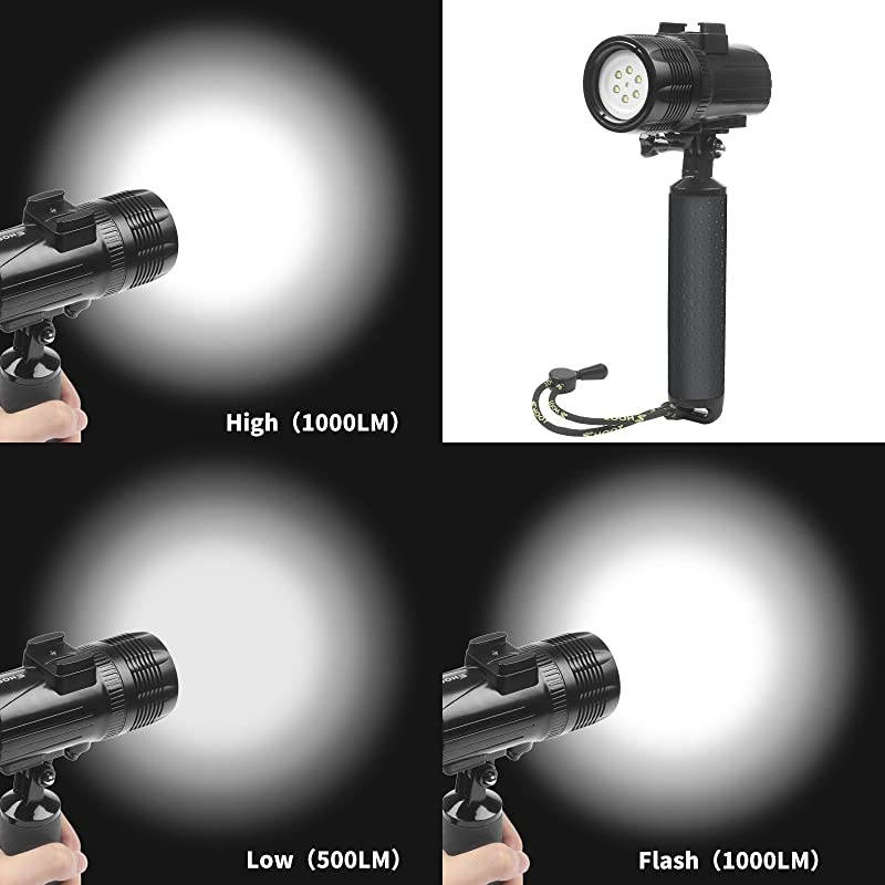 900LM Scuba Diving Light for GoPro HERO7 Black/HERO6/HERO2018/HERO5 Black - Built-in Waterproof Case,Rechargeable Battery,Red Filter and Shutter Trigger