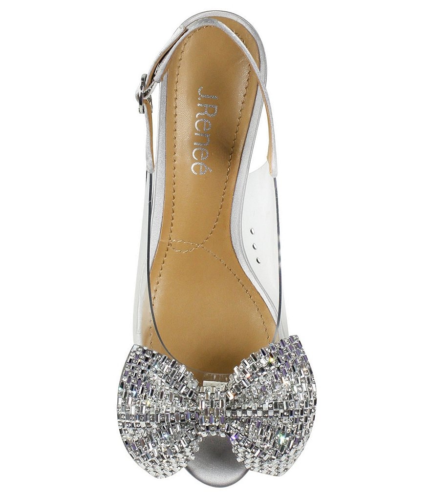 J.Renee Ramillo Rhinestone Studded Bow Detail Peep Toe Slingback Pumps