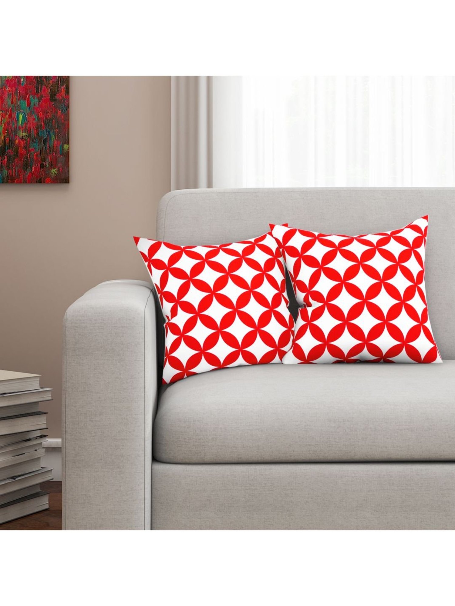 SEJ by Nisha Gupta Red & White Cushion Covers - Set of 2