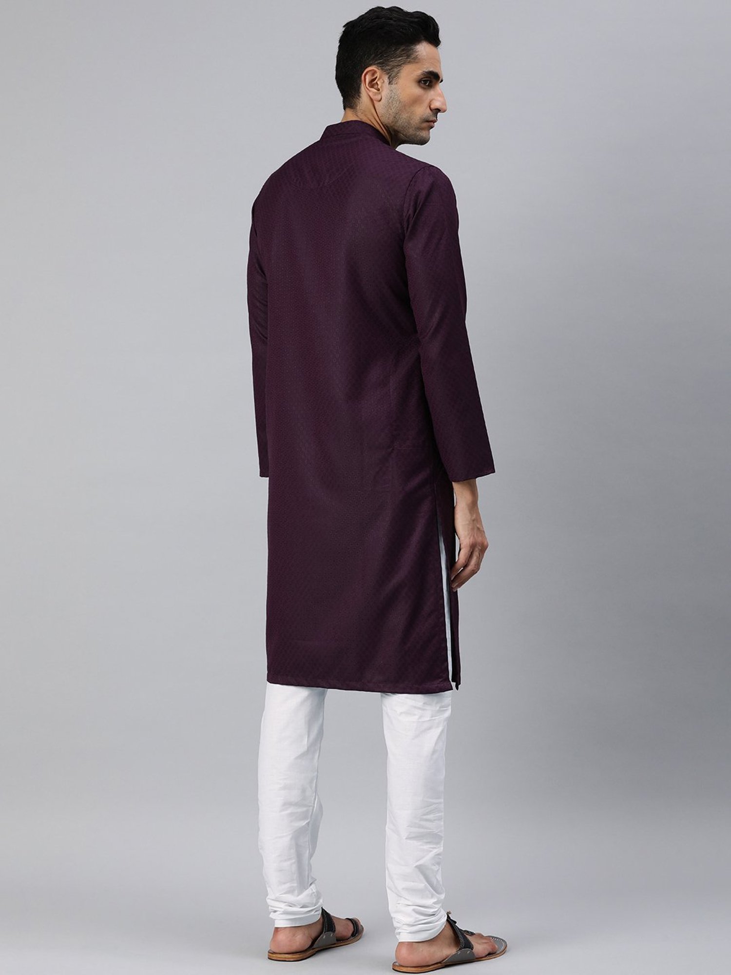 Manthan Wine & White Regular Fit Self Design Kurta & Churidar Set