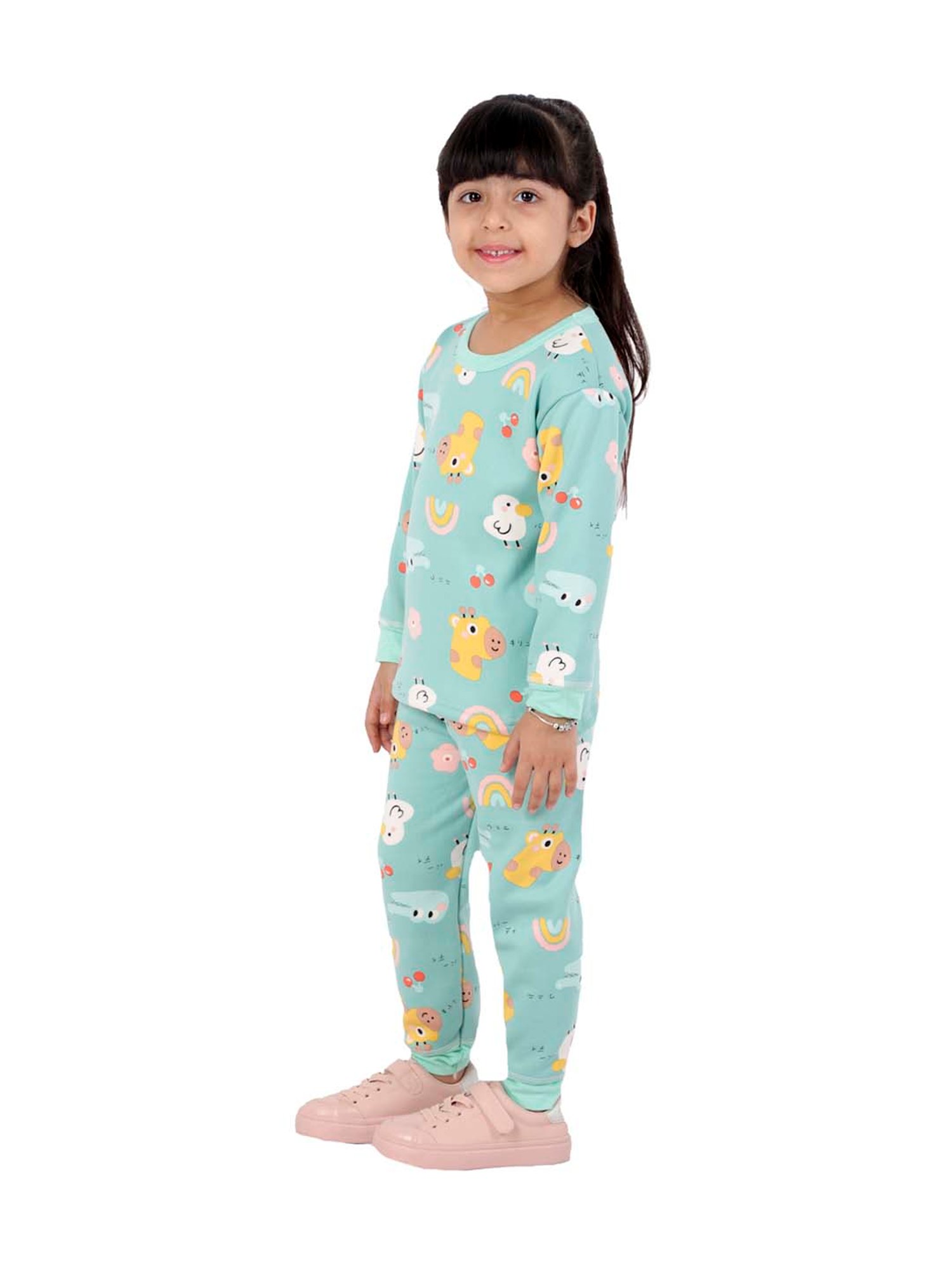 Ahhaaaa Kids Aqua Green Printed Sweatshirt with Joggers