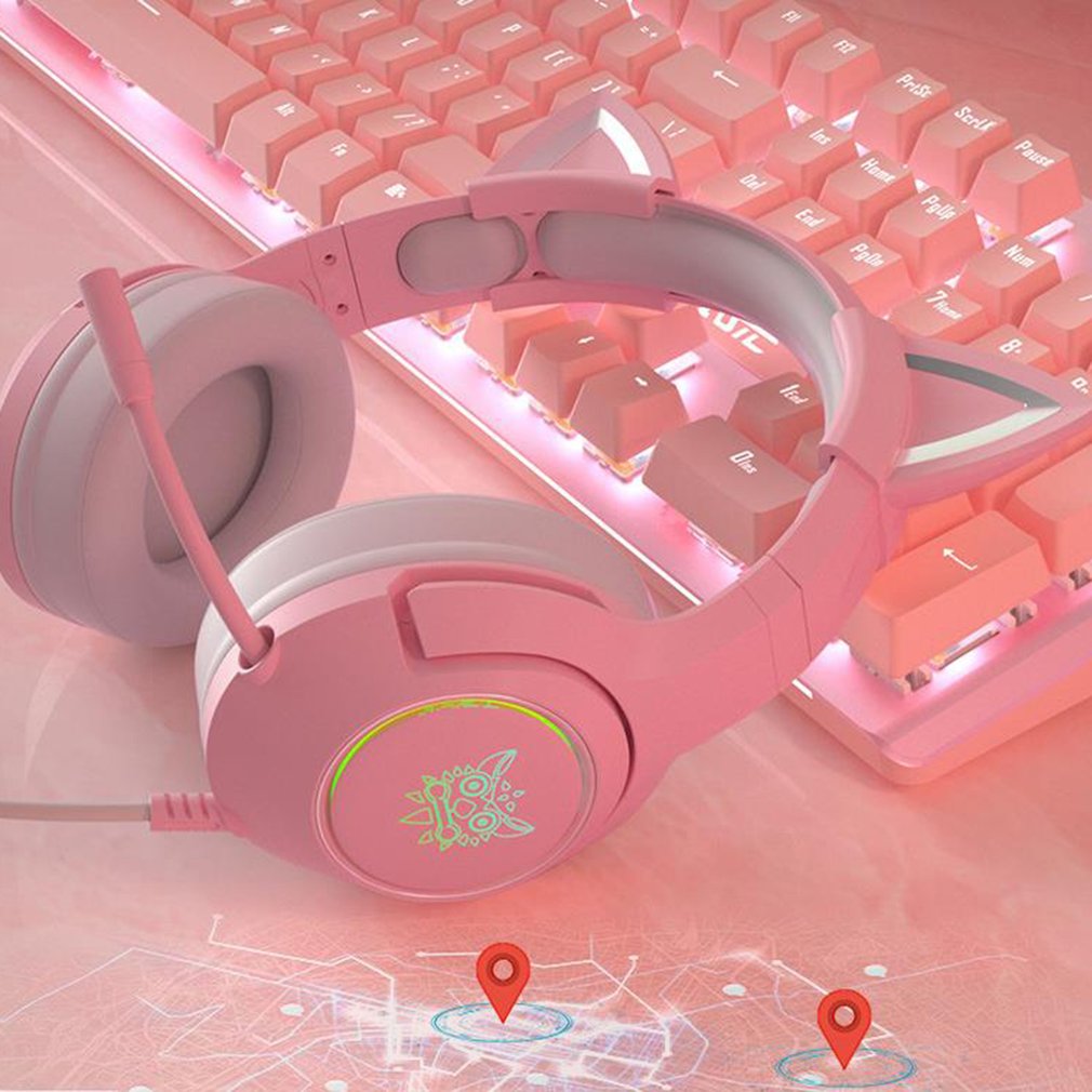 K9 Wired Gaming Headset Head-mounted USB Games Cute Girls Cute boy, cospaly, Wired Computer Headsets Adjustable Head Beam Soft Earmuffs,19.5 * 10 * 23 cm,pink