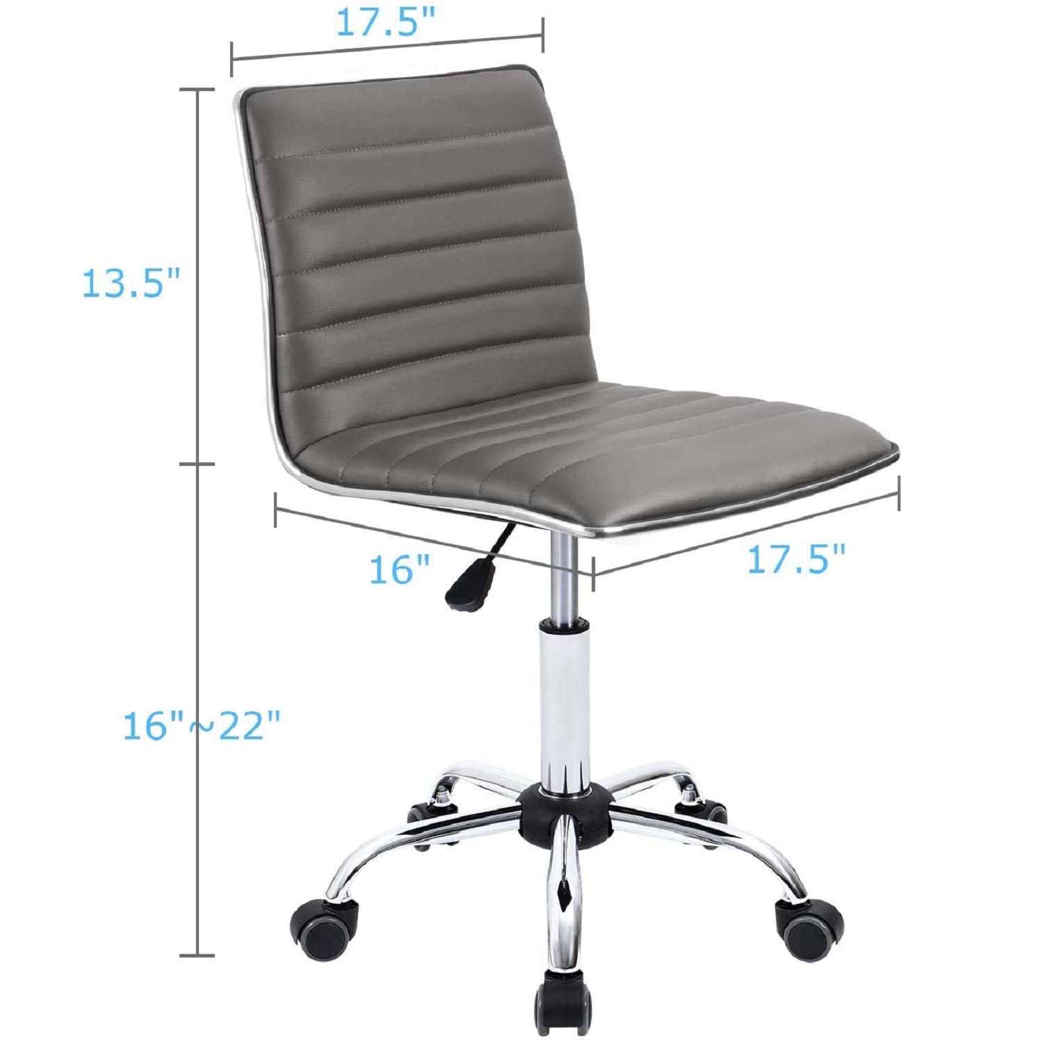 Furmax Mid Back Task Chair, Low Back PU Leather Swivel Office Desk Chair, Computer Chair with Armless Ribbed Soft Upholstery (Grey)