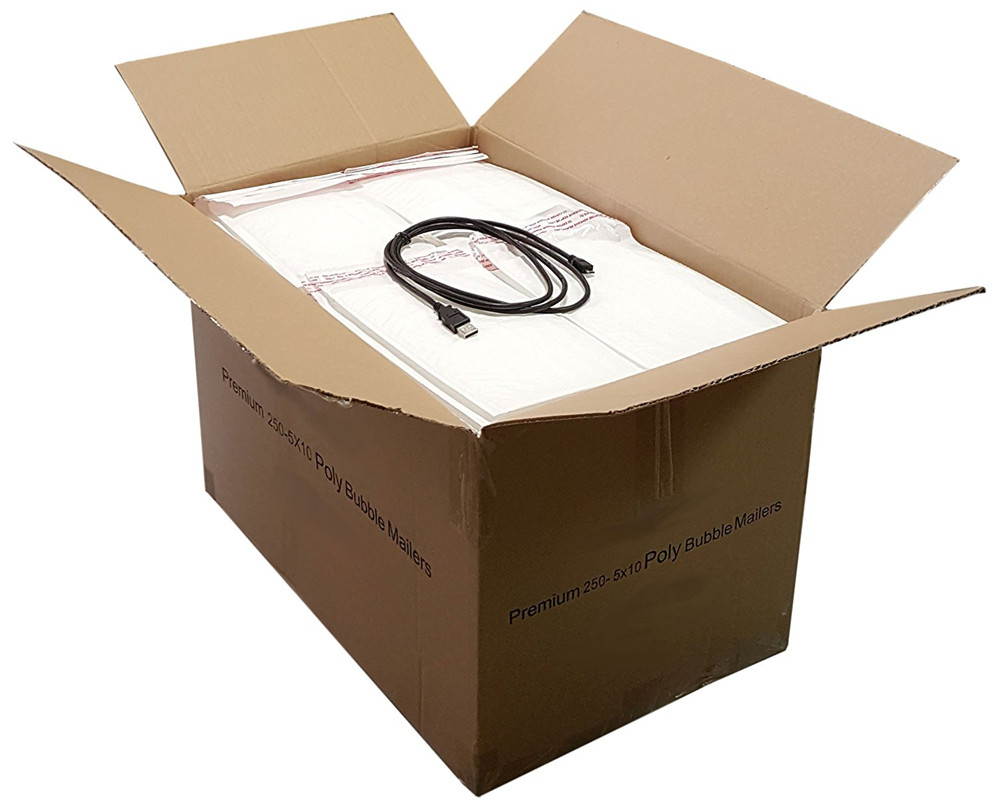 iMBAPrice 250 #00 5x10 POLY BUBBLE MAILERS PADDED ENVELOPES 5" x 10" + (Free USB Cable) - Total 250 Shipping Envelopes