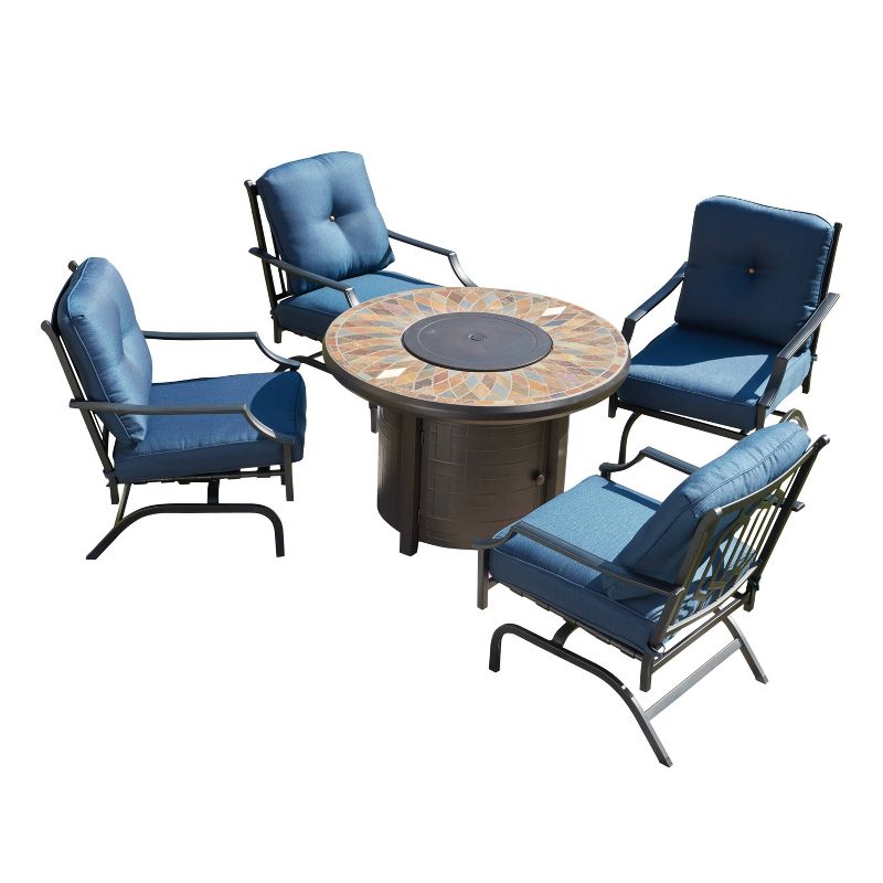 5pc Conversation Patio Set with Fire Pit Blue - Patio Festival