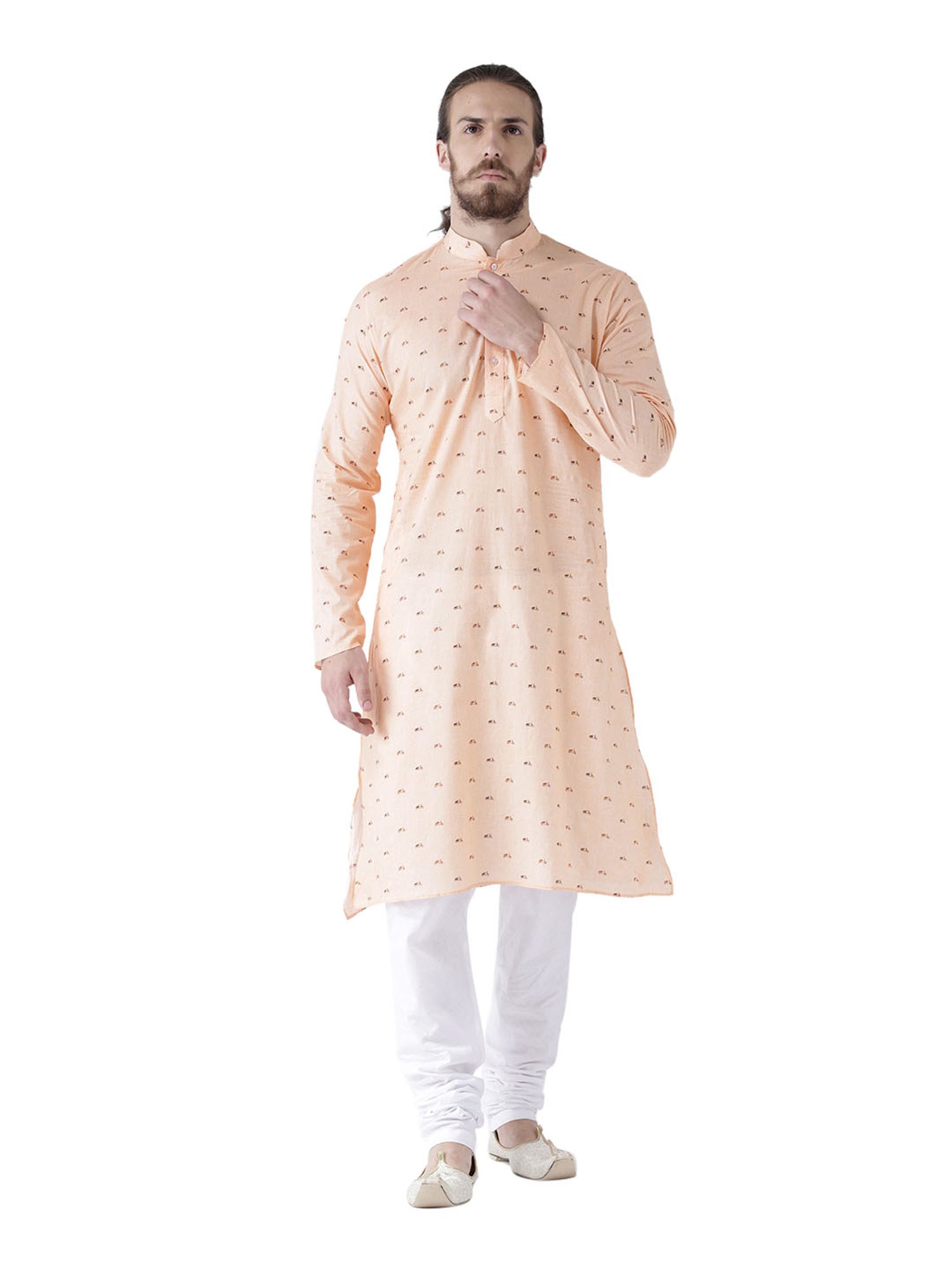Deyann Peach Printed Linen Kurta Set